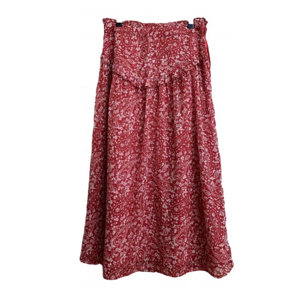 Anthropologie Hoss Intropia Ruffled Paisley Floral Print Midi Skirt Red 4